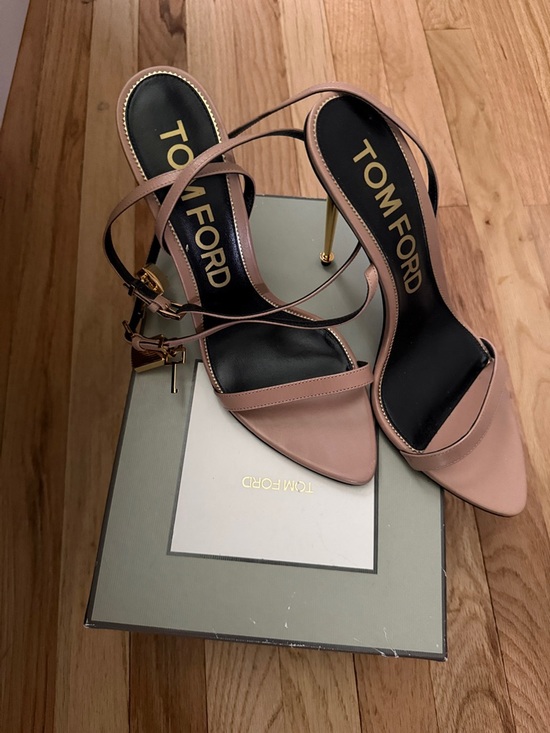 Tom Ford Shoes - Tom Ford Blush Pink Leather Stiletto Sandals with Gold Heel